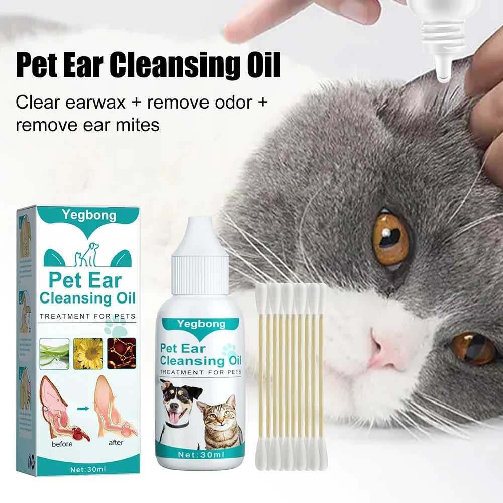 30ml Pet Ear Cleaning Solution – Mite & Odor Removal for Dogs & Cats