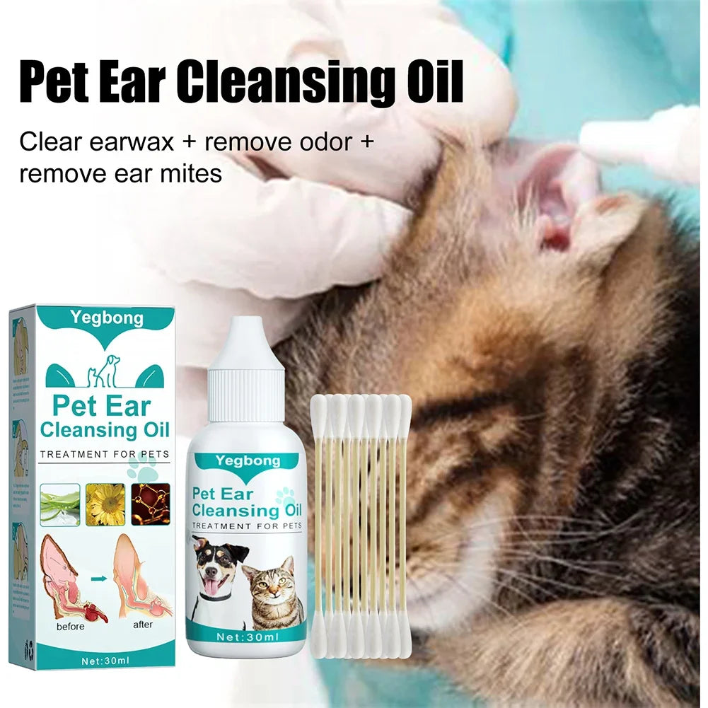 30ml Pet Ear Cleaning Solution – Mite & Odor Removal for Dogs & Cats