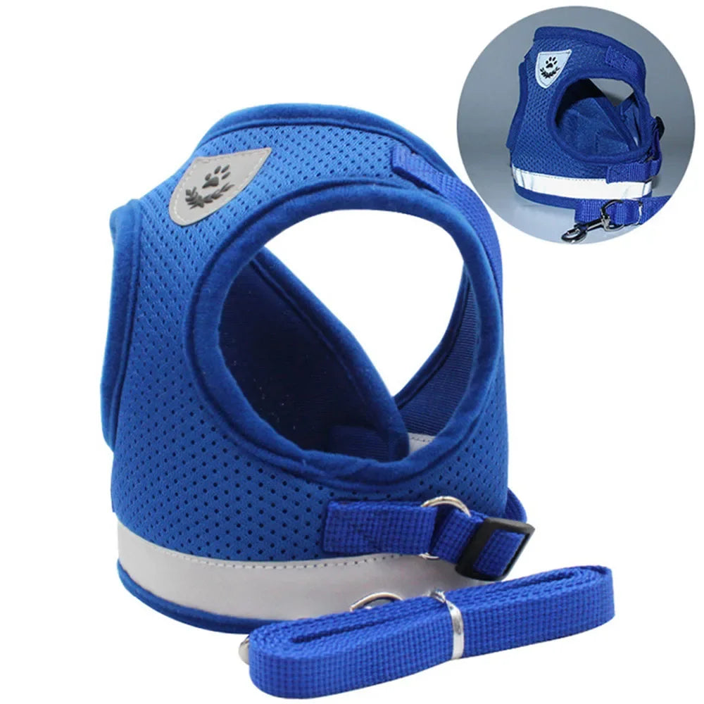 Adjustable Reflective Dog Harness & Leash Set – Escape-Proof Mesh Vest for Small Dogs & Cats