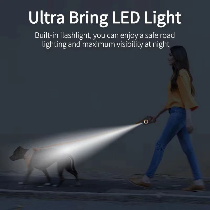 5M Automatic Retractable Dog Leash with LED Flashlight – Durable Nylon Walking Lead