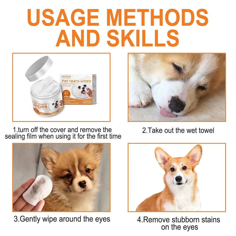 60pcs Pet Eye & Ear Cleaning Wipes – Disposable Grooming Wipes