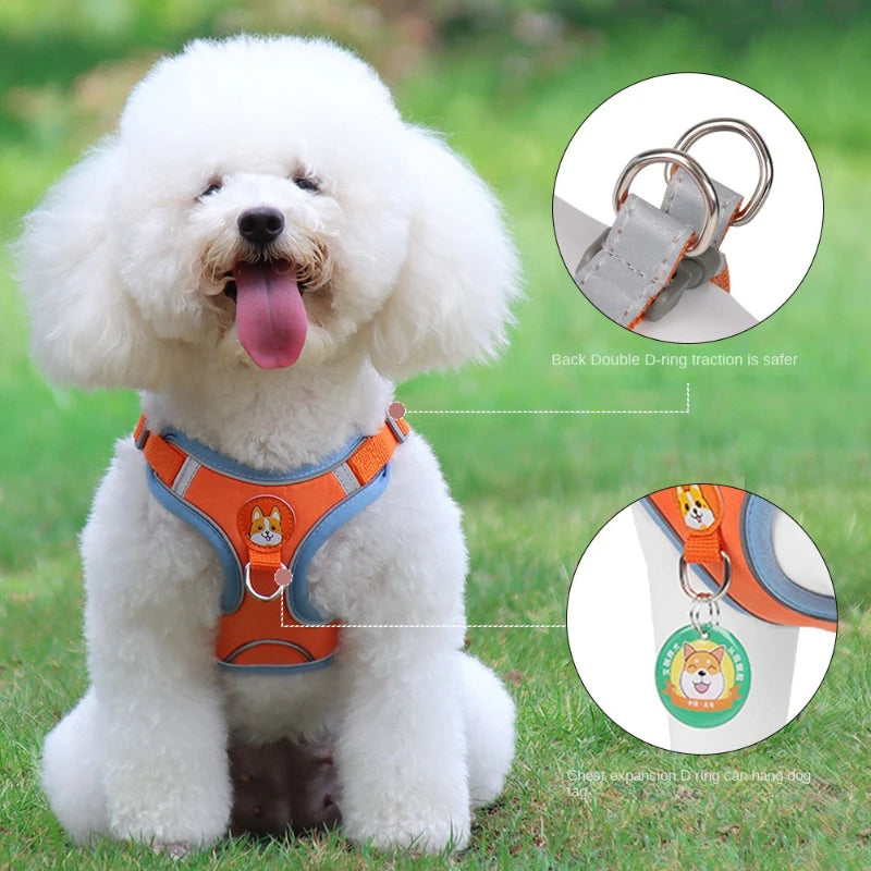 No Pull Adjustable Dog Harness and Leash Set – Reflective Mesh Walking Vest for Small Dogs