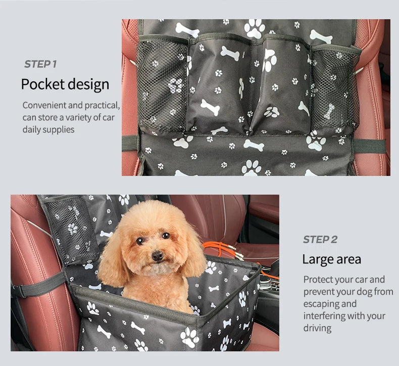 Folding Dog Car Seat with Storage Pockets – Hammock Basket for Small & Medium Dogs