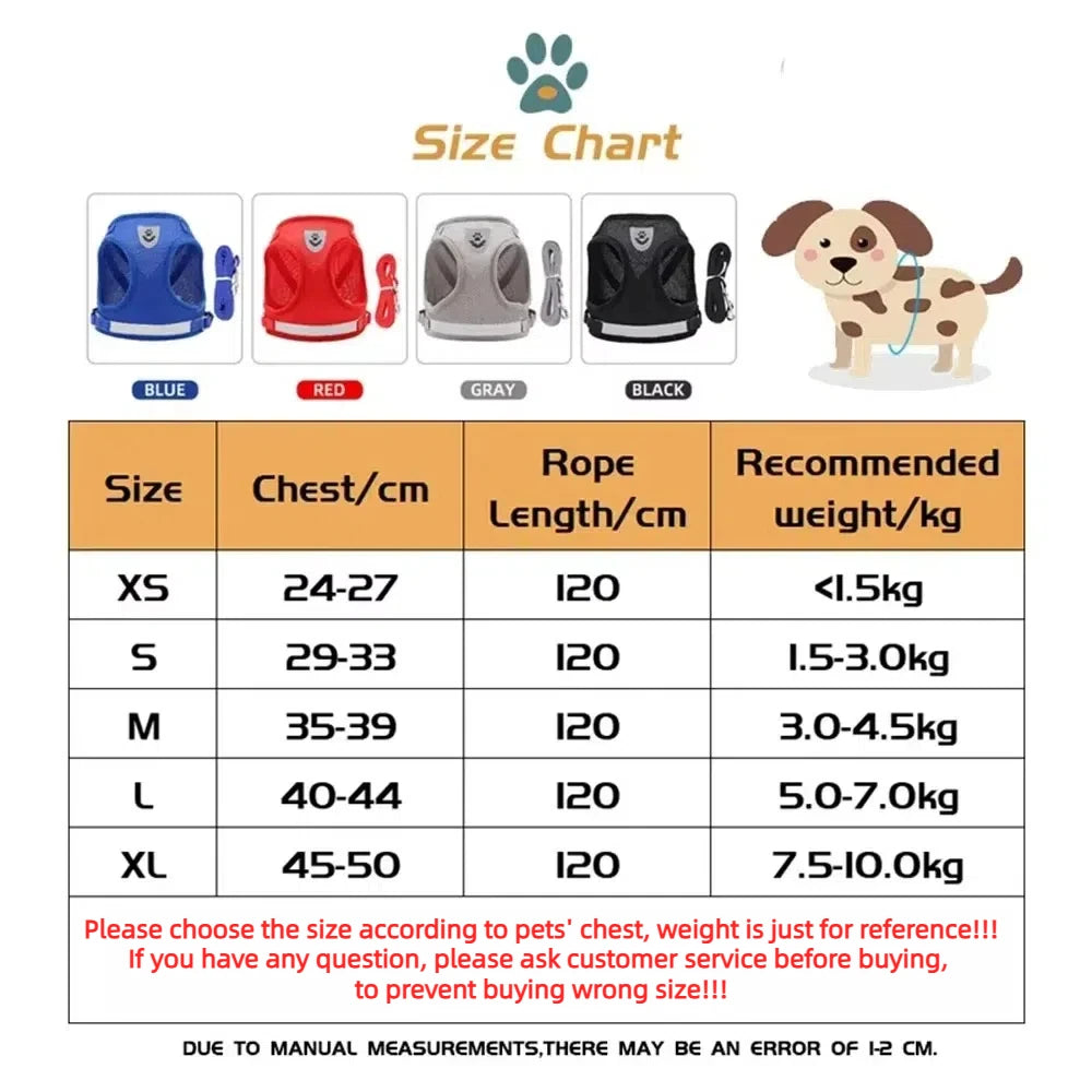 Adjustable Reflective Dog Harness & Leash Set – Escape-Proof Mesh Vest for Small Dogs & Cats
