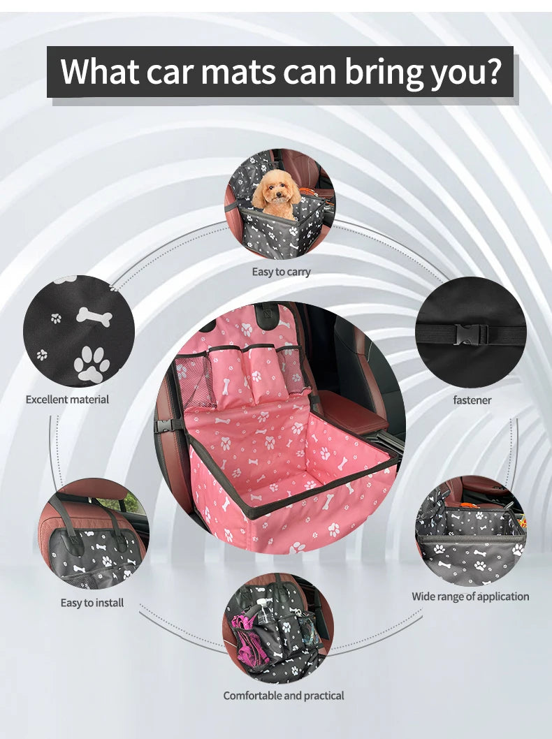 Folding Dog Car Seat with Storage Pockets – Hammock Basket for Small & Medium Dogs