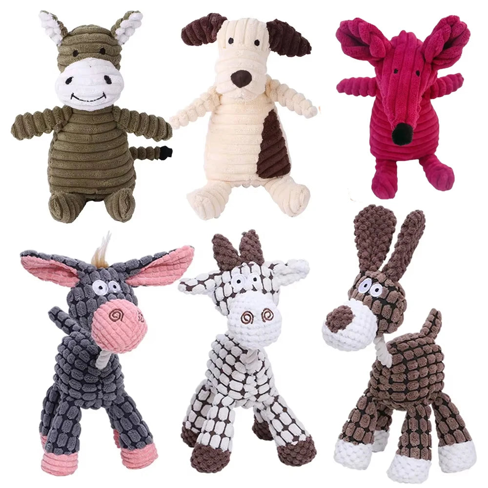 Plush Animal Dog Toy – Squeaky Bite-Resistant Corduroy Toy for Puppies & Dogs