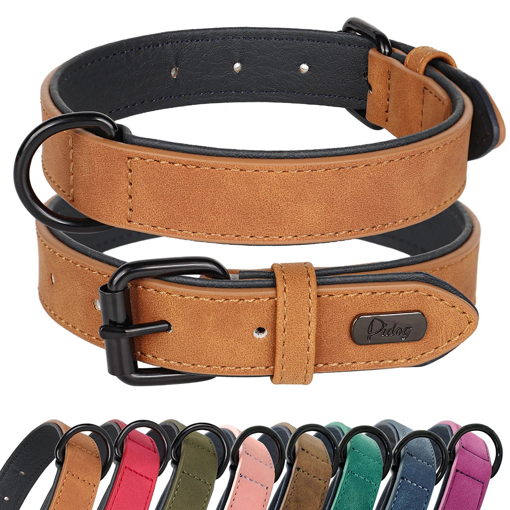 Durable Leather Dog Collar – Soft Padded Collar for Large Breeds