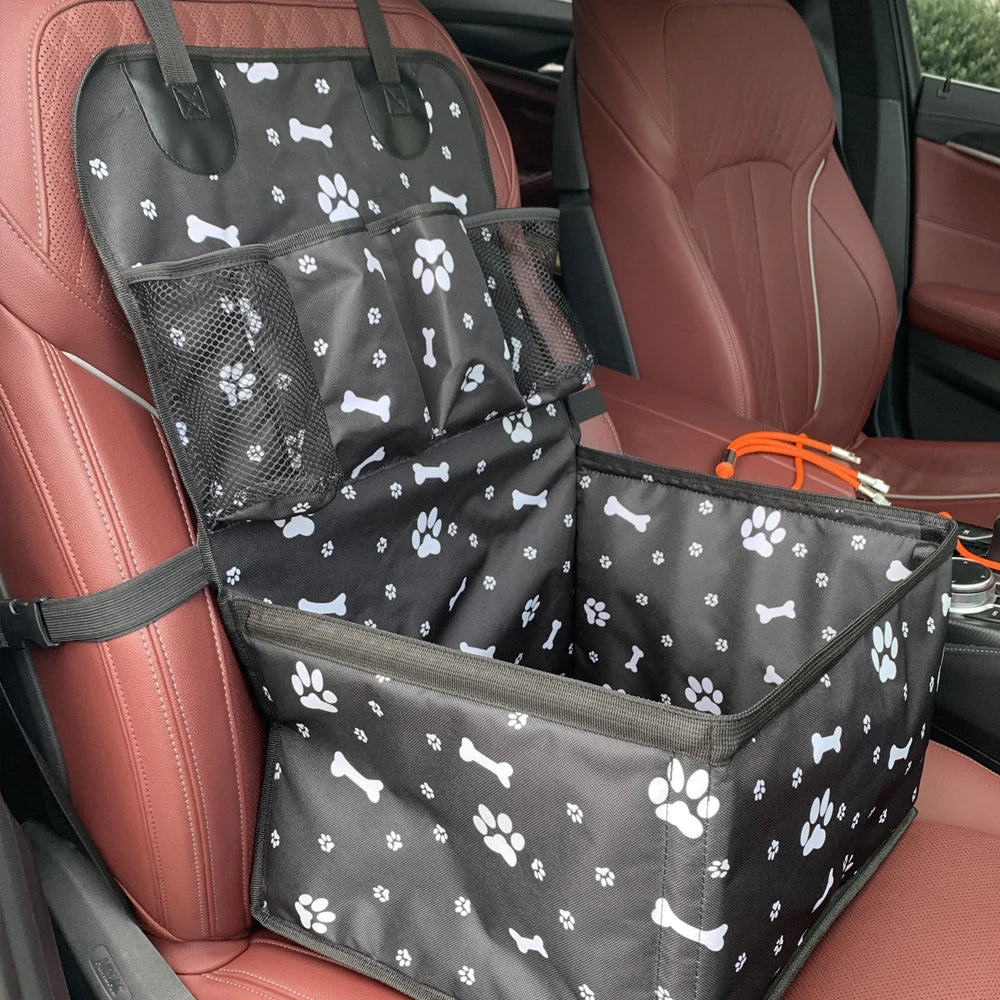 Folding Dog Car Seat with Storage Pockets – Hammock Basket for Small & Medium Dogs