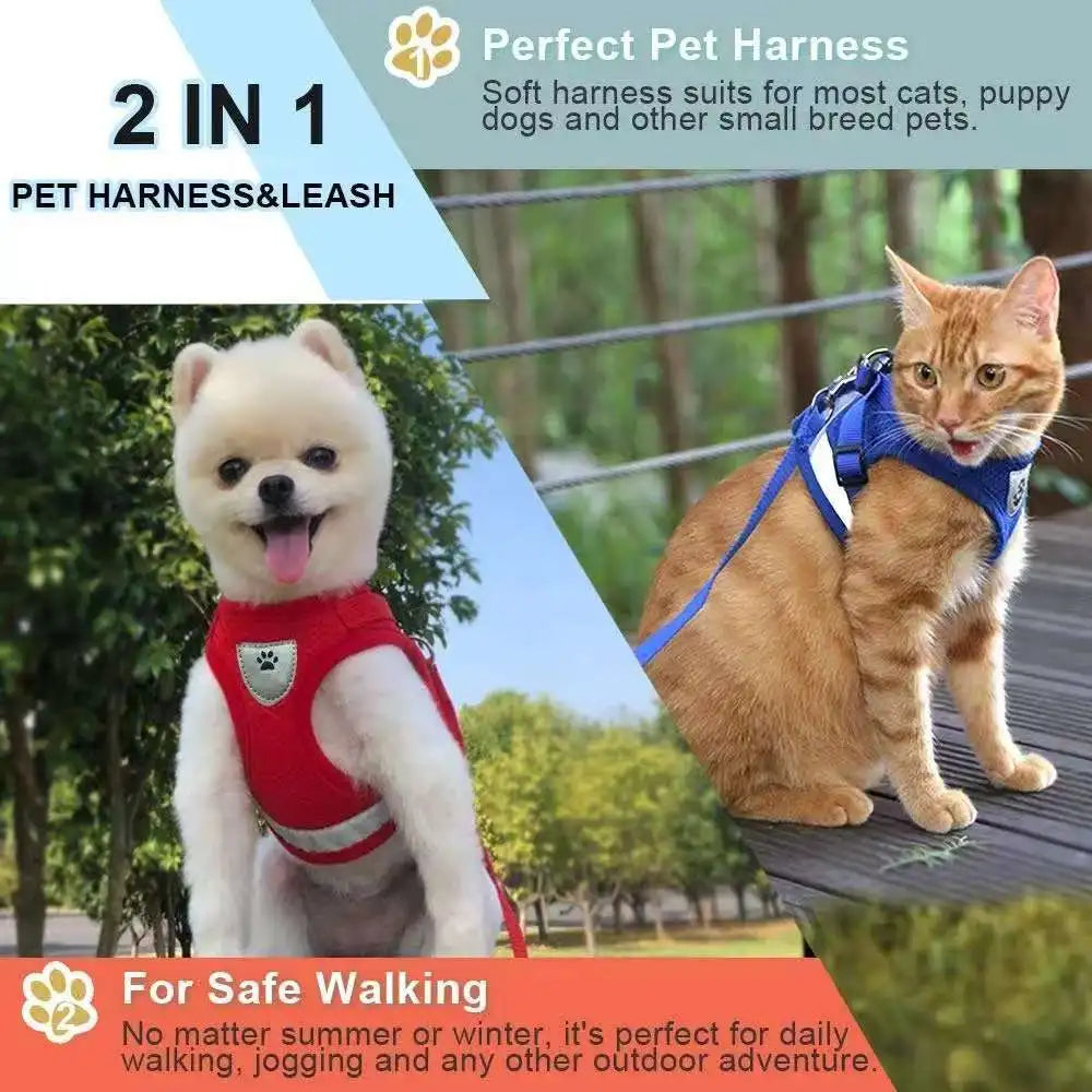 Adjustable Reflective Dog Harness & Leash Set – Escape-Proof Mesh Vest for Small Dogs & Cats