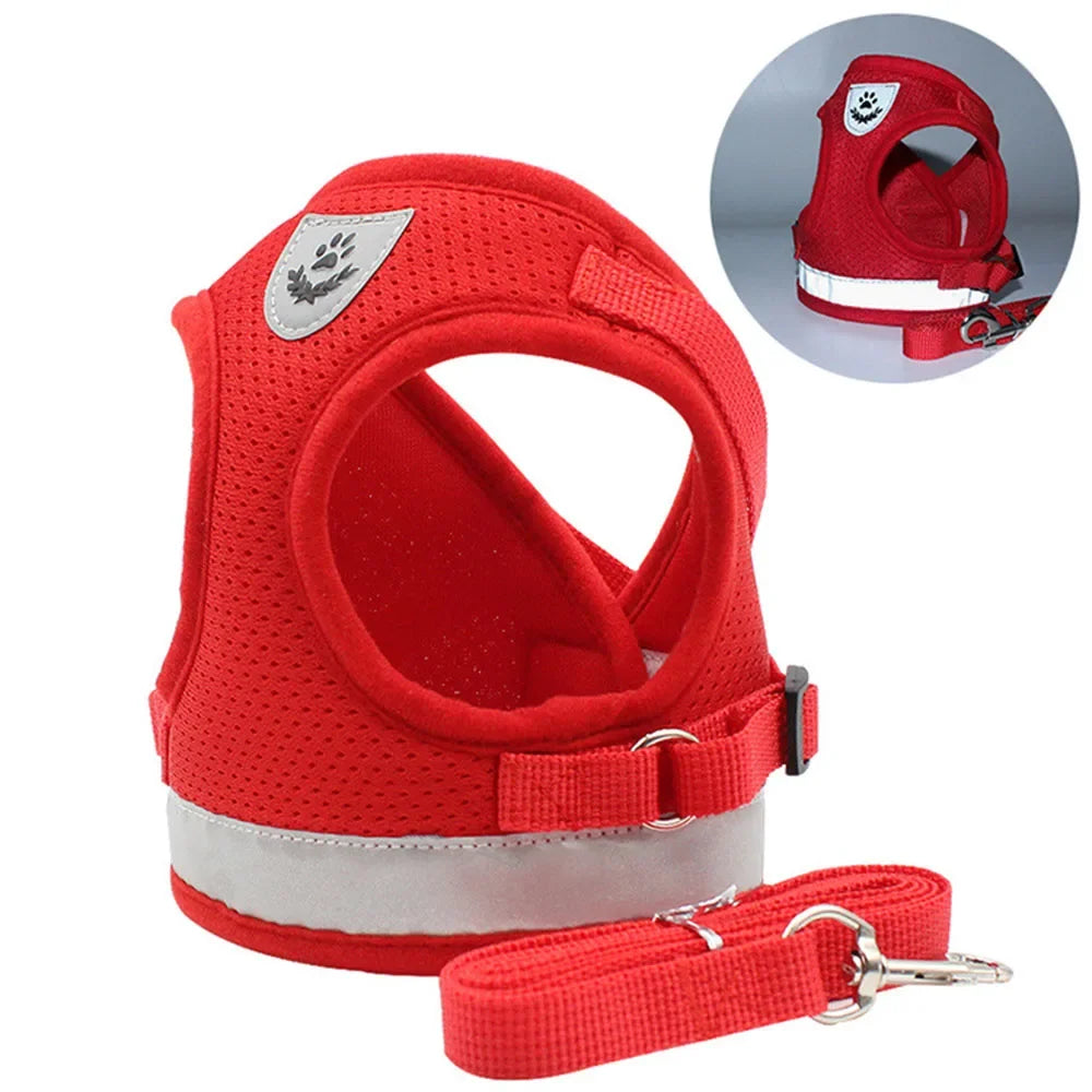 Adjustable Reflective Dog Harness & Leash Set – Escape-Proof Mesh Vest for Small Dogs & Cats