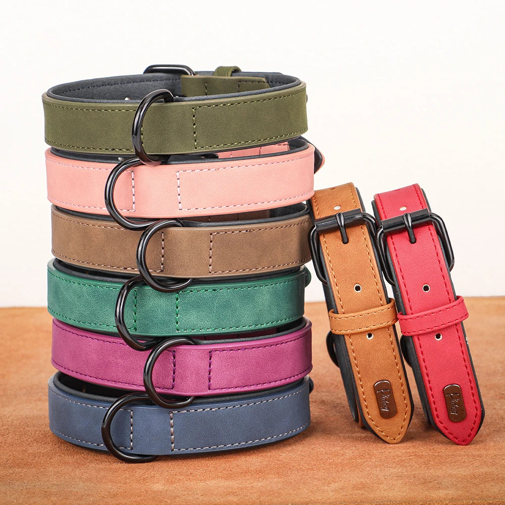 Durable Leather Dog Collar – Soft Padded Collar for Large Breeds