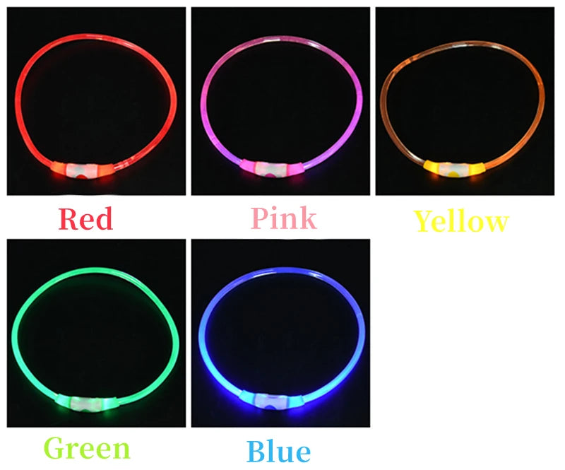 LED Glowing Pet Collar – Rechargeable Night Safety Light for Dogs & Cats