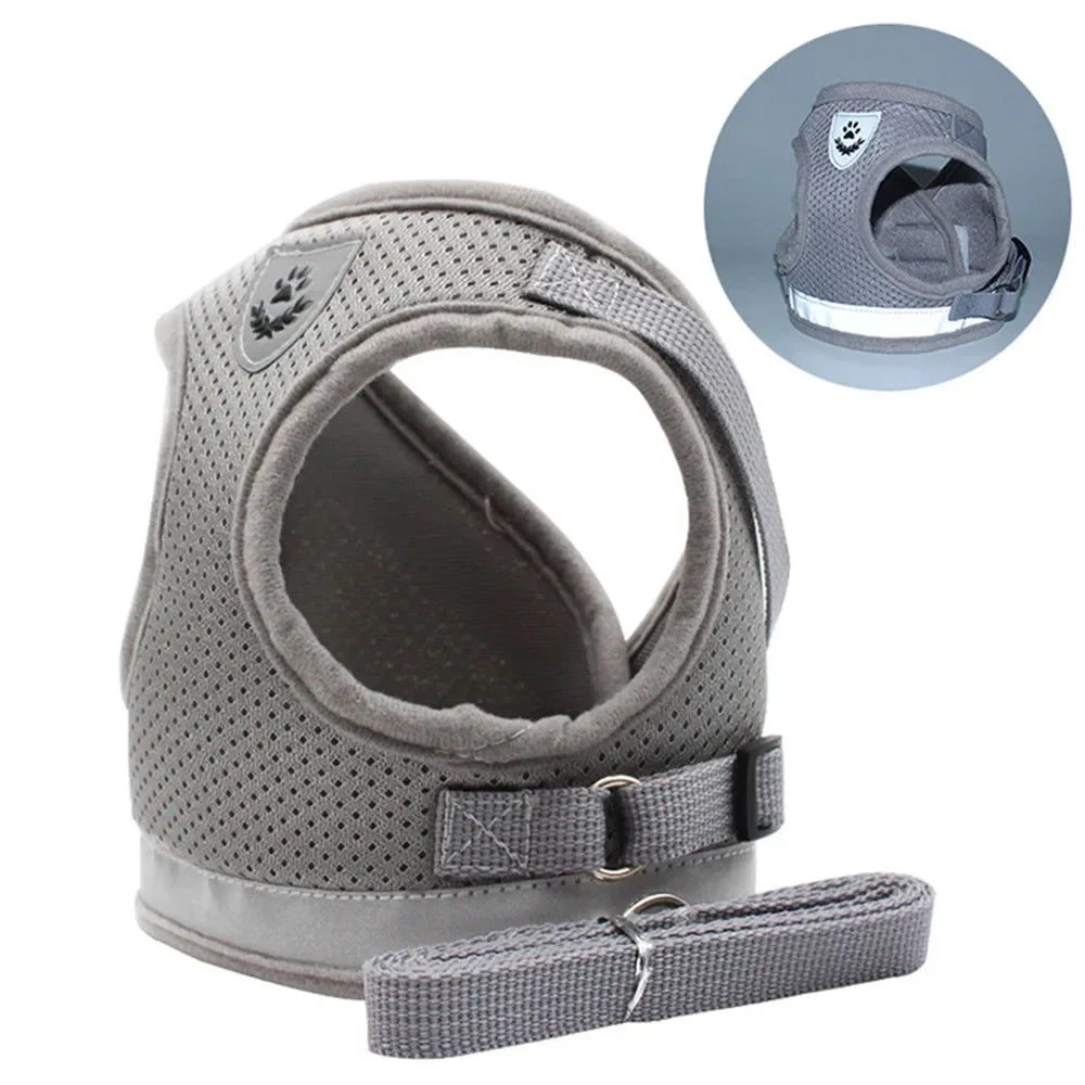 Adjustable Reflective Dog Harness & Leash Set – Escape-Proof Mesh Vest for Small Dogs & Cats