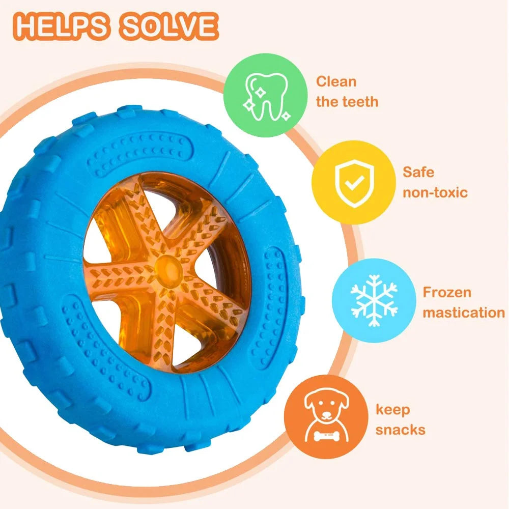 Multifunctional Rubber Dog Toy Set – Interactive Squeaky Wheel, Ball & Chew Toys for Large Breeds