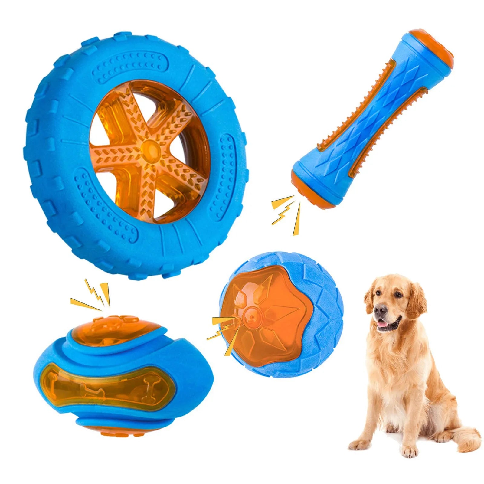 Multifunctional Rubber Dog Toy Set – Interactive Squeaky Wheel, Ball & Chew Toys for Large Breeds