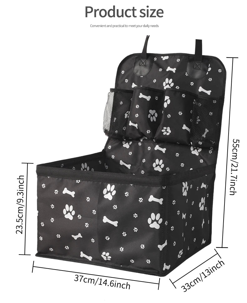 Folding Dog Car Seat with Storage Pockets – Hammock Basket for Small & Medium Dogs