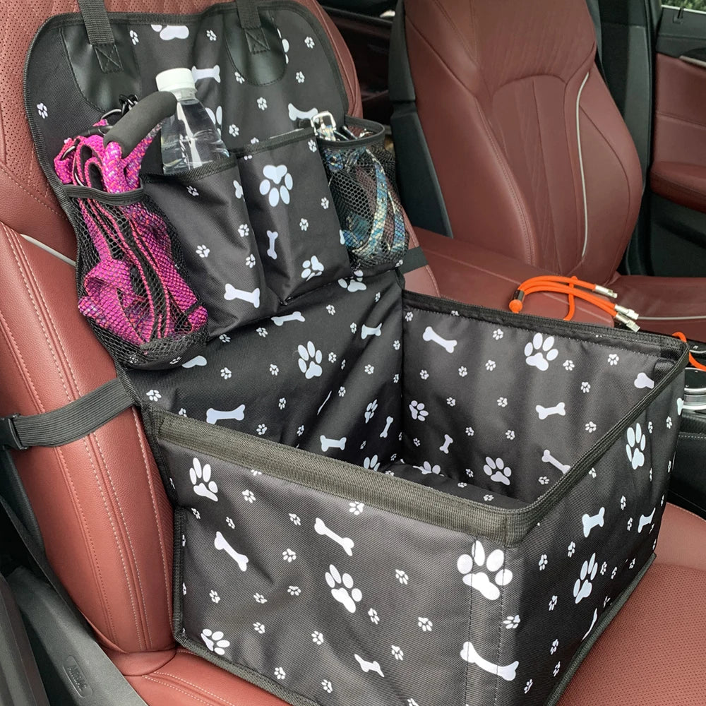 Folding Dog Car Seat with Storage Pockets – Hammock Basket for Small & Medium Dogs