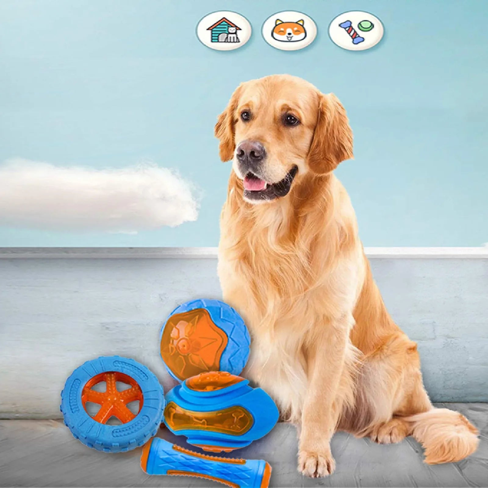 Multifunctional Rubber Dog Toy Set – Interactive Squeaky Wheel, Ball & Chew Toys for Large Breeds