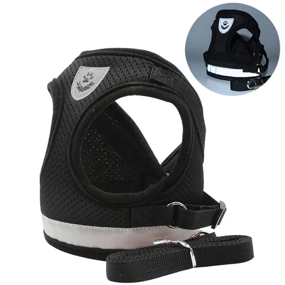Adjustable Reflective Dog Harness & Leash Set – Escape-Proof Mesh Vest for Small Dogs & Cats