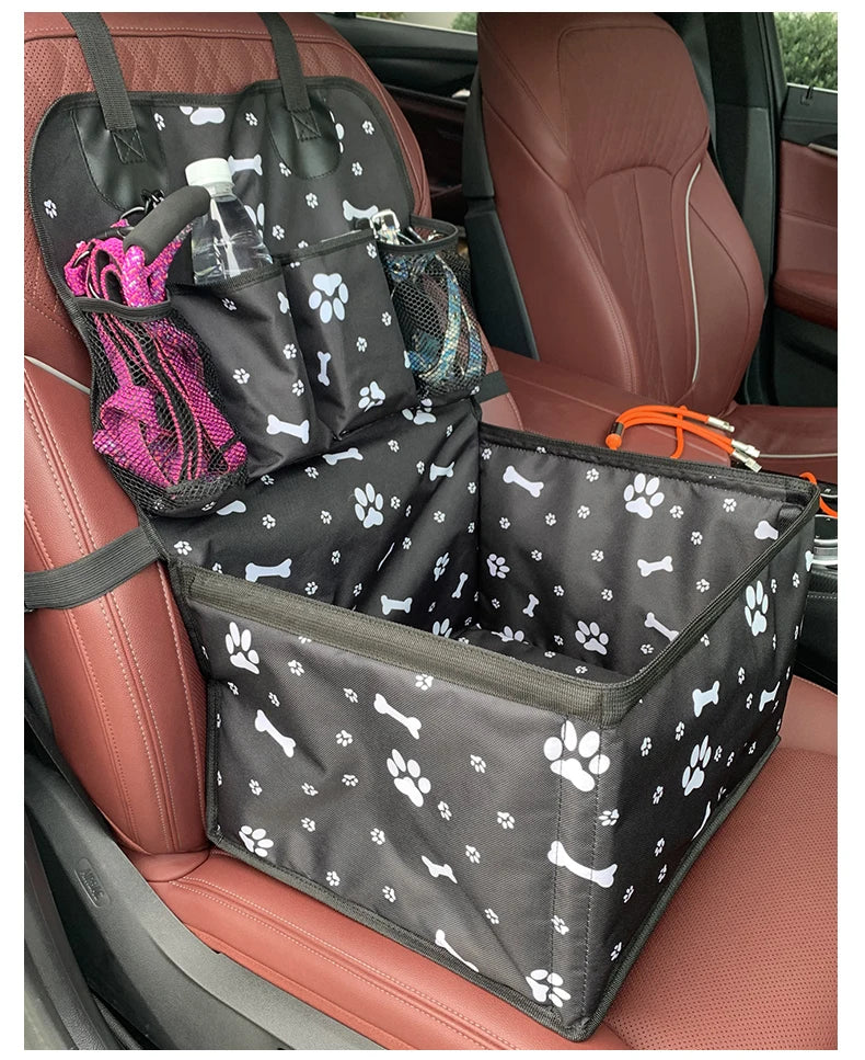 Folding Dog Car Seat with Storage Pockets – Hammock Basket for Small & Medium Dogs