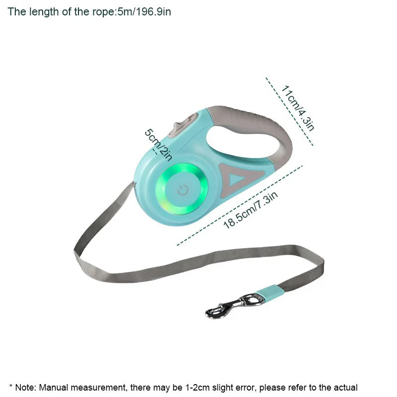 5M Automatic Retractable Dog Leash with LED Flashlight – Durable Nylon Walking Lead