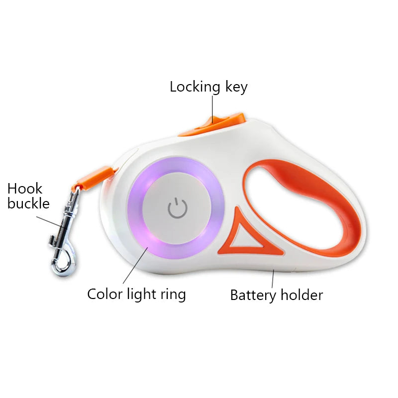 5M Automatic Retractable Dog Leash with LED Flashlight – Durable Nylon Walking Lead