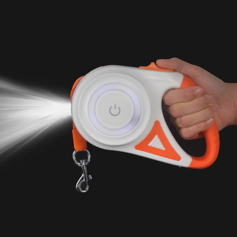 5M Automatic Retractable Dog Leash with LED Flashlight – Durable Nylon Walking Lead