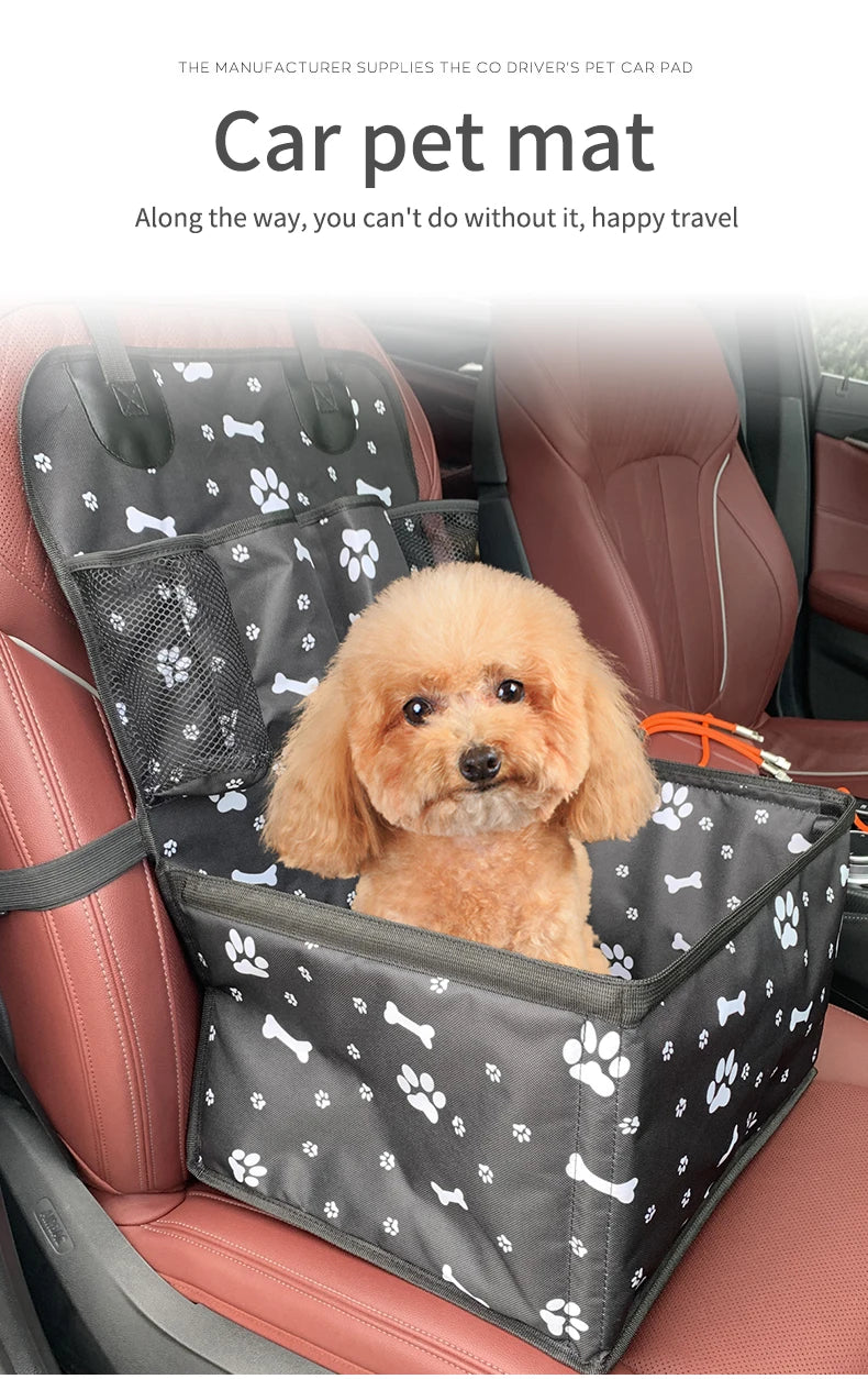 Folding Dog Car Seat with Storage Pockets – Hammock Basket for Small & Medium Dogs