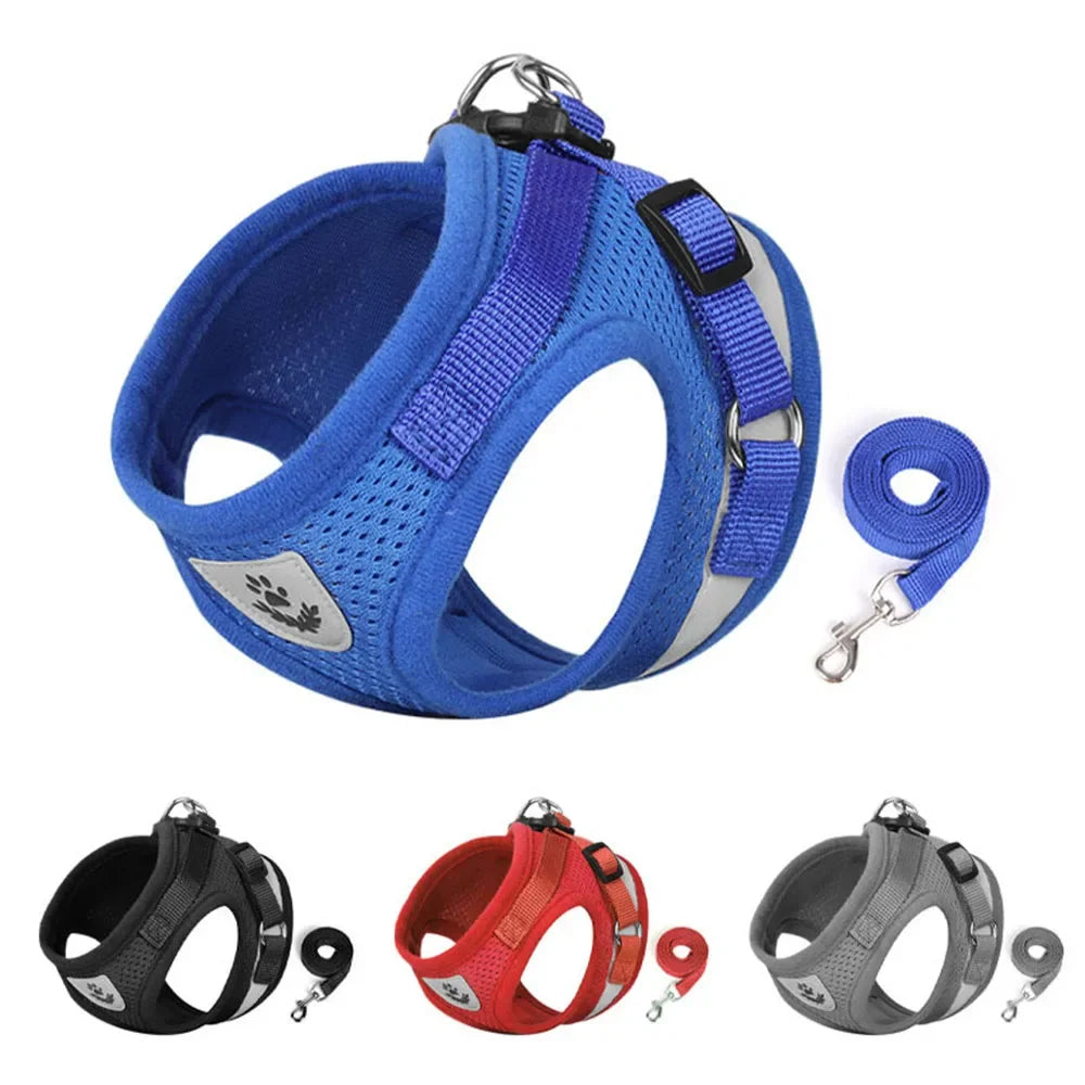 Adjustable Reflective Dog Harness & Leash Set – Escape-Proof Mesh Vest for Small Dogs & Cats