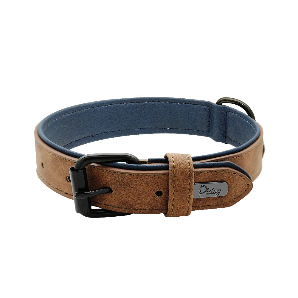 Durable Leather Dog Collar – Soft Padded Collar for Large Breeds