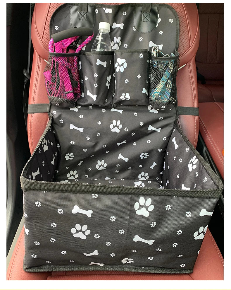 Folding Dog Car Seat with Storage Pockets – Hammock Basket for Small & Medium Dogs