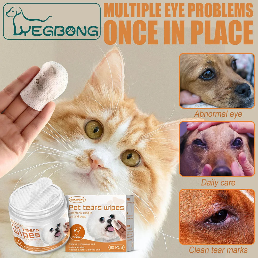 60pcs Pet Eye & Ear Cleaning Wipes – Disposable Grooming Wipes