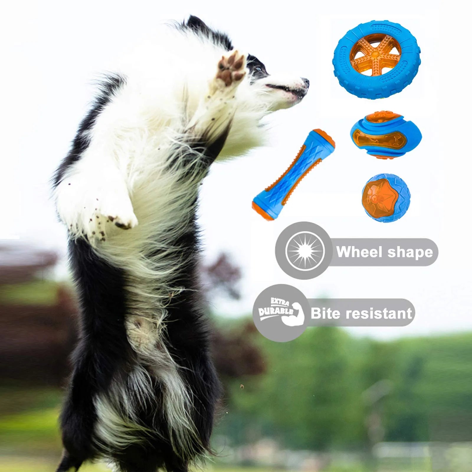 Multifunctional Rubber Dog Toy Set – Interactive Squeaky Wheel, Ball & Chew Toys for Large Breeds