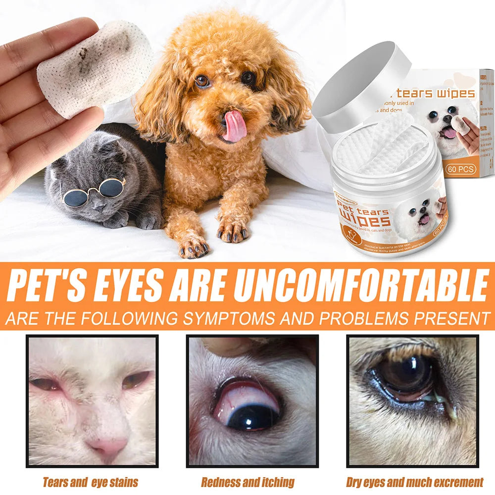 60pcs Pet Eye & Ear Cleaning Wipes – Disposable Grooming Wipes